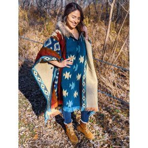 American Honey Poncho with Faux Fur Hood